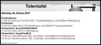 Anzeige von Totentafel vom 26.02.2019 von MGO