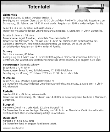 Anzeige von Totentafel vom 26.02.2019 von MGO