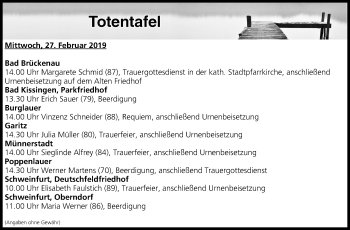 Anzeige von Totentafel vom 27.02.2019 von MGO