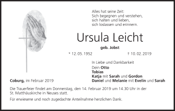 Anzeige von Ursula Leicht von MGO