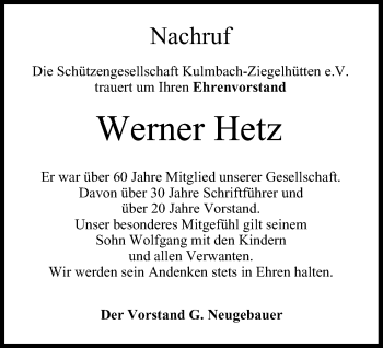 Anzeige von Werner Hetz von MGO