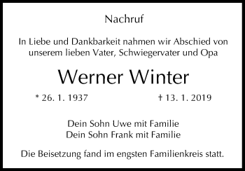 Anzeige von Werner Winter von MGO