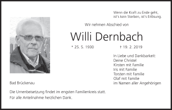 Anzeige von Willi Dernbach von MGO
