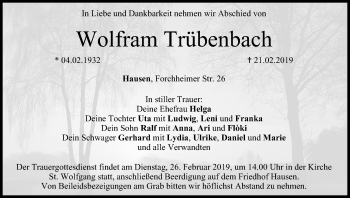 Anzeige von Wolfram Trübenbach von MGO