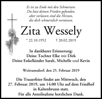 Anzeige von Zita Wessely von MGO