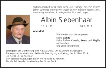 Anzeige von Albin Siebenhaar von MGO