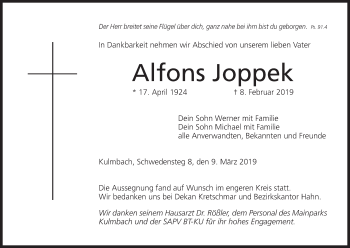 Anzeige von Alfons Joppek von MGO
