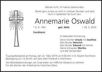 Anzeige von Annemarie Oswald von MGO