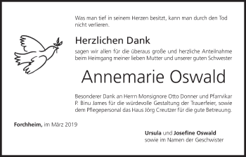 Anzeige von Annemarie Oswald von MGO