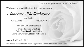 Anzeige von Annerose Schellenberger von MGO