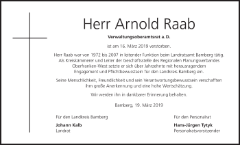 Anzeige von Arnold Raab von MGO