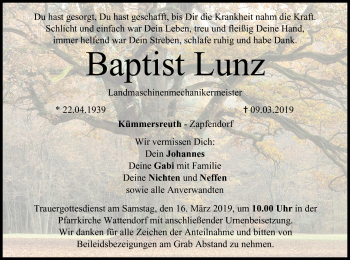 Anzeige von Baptist Lunz von MGO