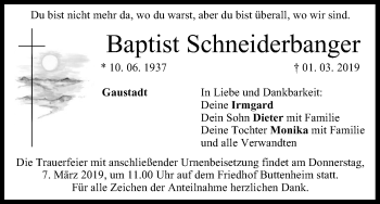 Anzeige von Baptist Schneiderbanger von MGO