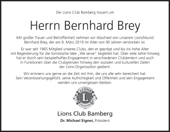 Anzeige von Bernhard Brey von MGO