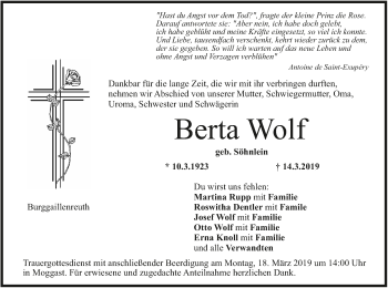 Anzeige von Berta Wolf von MGO