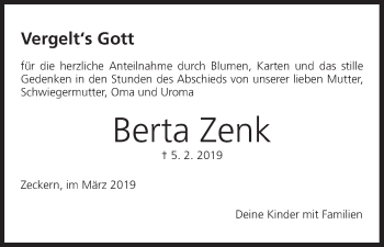 Anzeige von Berta Zenk von MGO