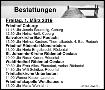 Anzeige von Bestattungen vom 01.03.2019 von MGO