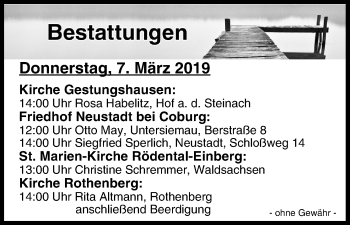 Anzeige von Bestattungen vom 07.03.2019 von MGO