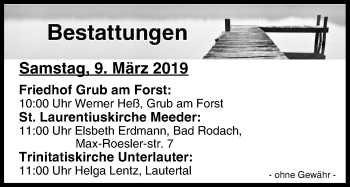 Anzeige von Bestattungen vom 09.03.2019 von MGO