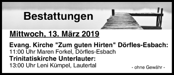 Anzeige von Bestattungen vom 13.03.2019 von MGO