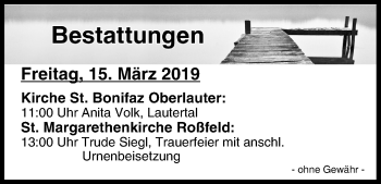 Anzeige von Bestattungen vom 15.03.2019 von MGO