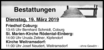 Anzeige von Bestattungen vom 19.03.2019 von MGO