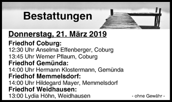 Anzeige von Bestattungen vom 21.03.2019 von MGO