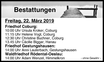 Anzeige von Bestattungen vom 22.03.2019 von MGO