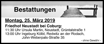Anzeige von Bestattungen vom 25.03.2019 von MGO