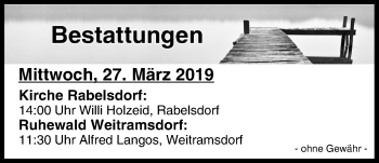 Anzeige von Bestattungen vom 27.03.2019 von MGO