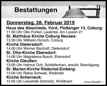 Anzeige von Bestattungen vom 28.02.2019 von MGO