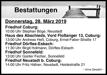 Anzeige von Bestattungen vom 28.03.2019 von MGO