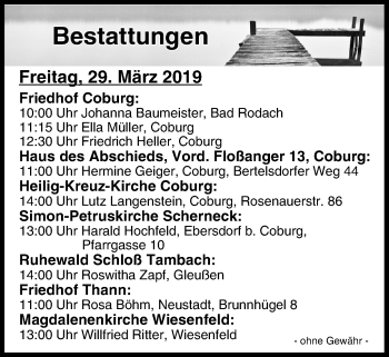 Anzeige von Bestattungen vom 29.03.2019 von MGO