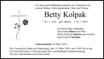 Anzeige von Betty Kolpak von MGO