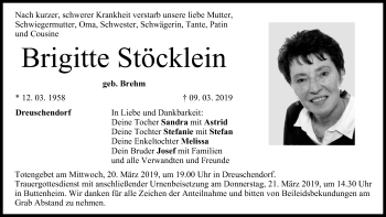Anzeige von Brigitte Stöcklein von MGO