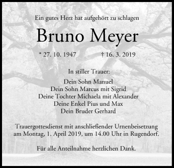 Anzeige von Bruno Meyer von MGO
