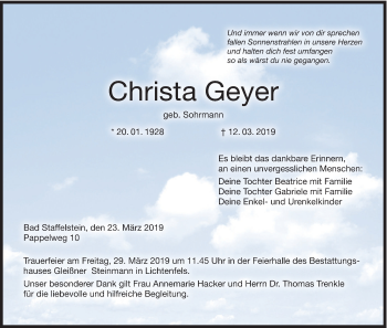Anzeige von Christa Geyer von MGO