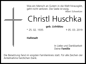 Anzeige von Christl Huschka von MGO