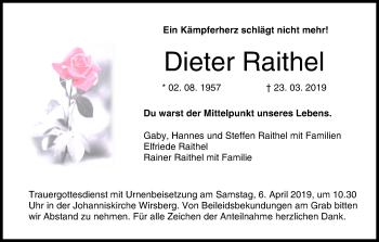 Anzeige von Dieter Raithel von MGO