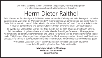 Anzeige von Dieter Raithel von MGO