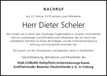 Anzeige von Dieter Scheler von MGO