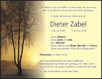 Anzeige von Dieter Zabel von MGO