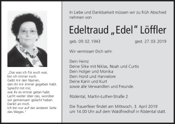 Anzeige von Edeltraud Löffler von MGO