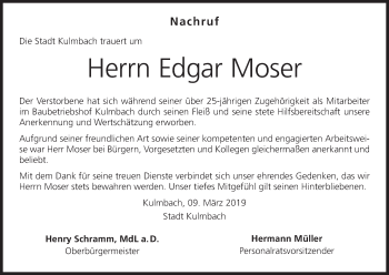 Anzeige von Edgar Moser von MGO