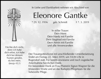 Anzeige von Eleonore Gantke von MGO