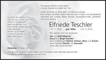 Anzeige von Elfriede Teschler von MGO