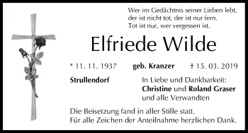 Anzeige von Elfriede Wilde von MGO