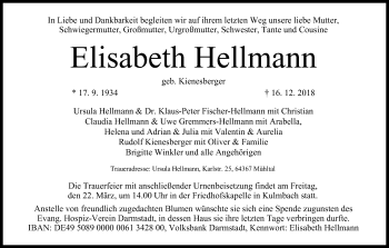 Anzeige von Elisabeth Hellmann von MGO