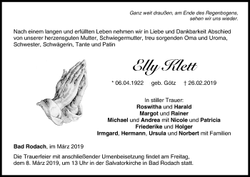 Anzeige von Elly Klett von MGO