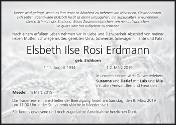 Anzeige von Elsbeth Ilse Rosi Erdmann von MGO